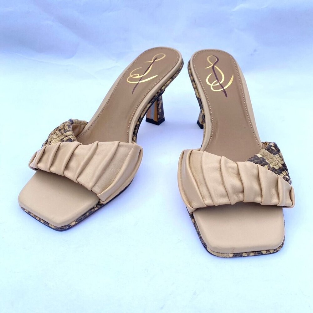 Sam Edelman Kittie Slides 3" Heeled Sandal Sz 6M Beige/Snakeprint NWOB $180
